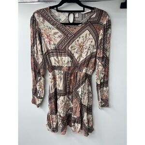 Miss U Dress Size S Boho Paisley Floral Print Long Sleeve Ruffle Mini